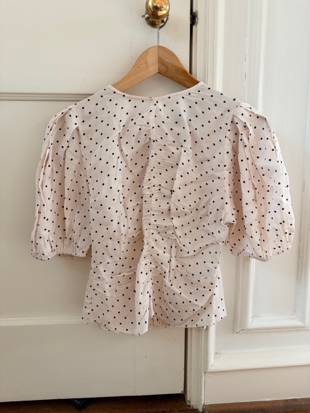 J. Crew Pink Polka Dot Puff Sleeve Blouse